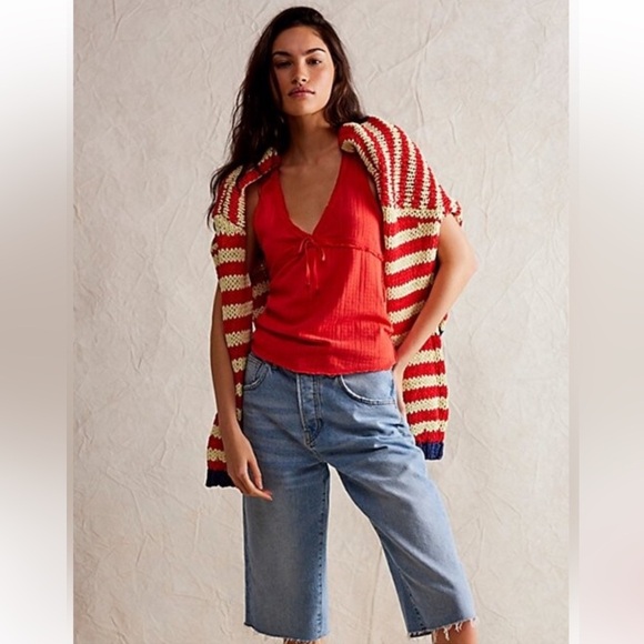 NEW We The Free by Free People High Risk Red Knit Lace Tank Top Size Large NWOT - Picture 2 of 9
